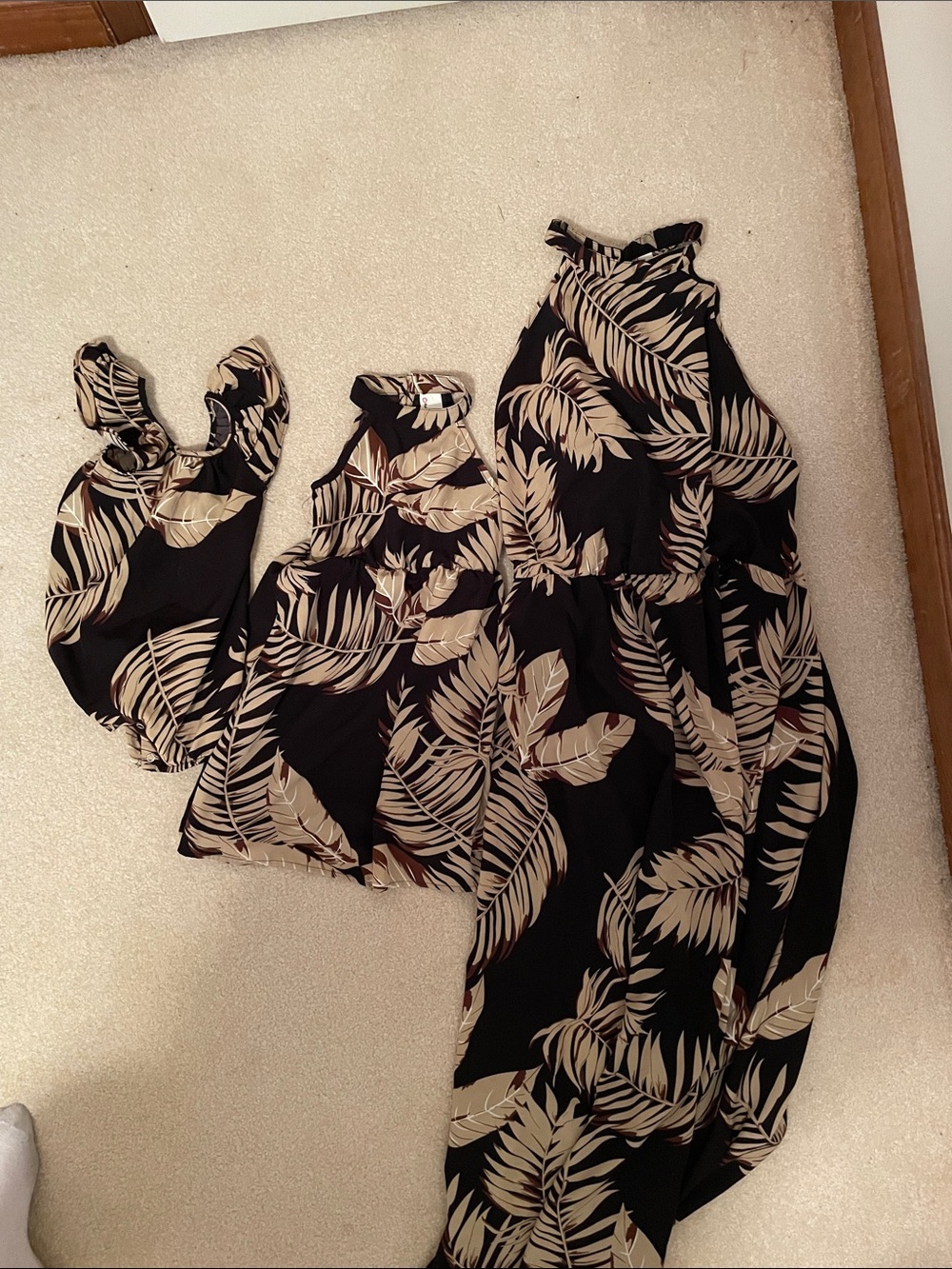 PatPat Black Floral-Leaf Halter mommy and me (for 3!!!) Dress Set